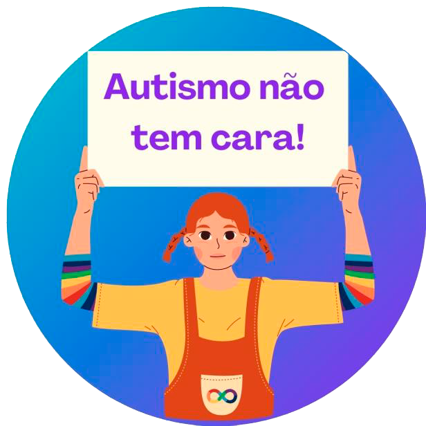 A imagem possui uma menina segurando uma placa com os braços levantados, na placa há uma frase Autismo não tem cara!